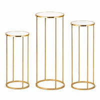 Support de présentation de centre de table de mariage doré, support à fleurs en métal, ensemble de 3 socles ronds cylindriques pour gâteaux, pour la décoration de fête et de la maison