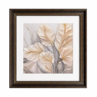 Décoration Murale Personnalisée de Luxe en Grès, Art Mural 3D Texturé, Paysage Imprimé Plume, Toile Crème Grise, Impression UV, Encadré PS, Décoration Intérieure