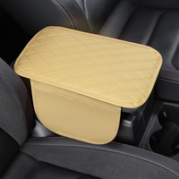 Coussin de protection universel pour accoudoir de voiture en microfibre et cuir PU avec 2 poches de rangement