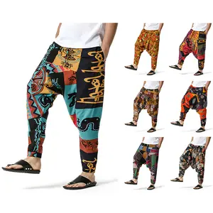 2021 Fashion Unisex Loose Colorful Cotton Jogger Track Yoga Graffiti Sagging Bohemian Wide Leg Boho Harem Men's Pants & Trousers