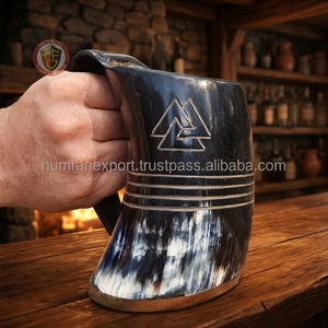 Wholesale Price Best Quality Natural Viking Drinking Horn <b>Mug</b> Beer Steins Engraved Valknut 21oz Bamboo <b>Lid</b> Business Gifts India - Product Image 3