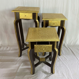 Traditional Wooden Nightstand With Gold Embossed Top And Drawer Bedroom Furniture Antique Style Side Table Storage Decor - Product Image 1