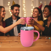 Wholesale Water Bottles No Minimum 12 oz Inner 304 Stainless Steel Outside Plastic Egg-shaped Office Coffee Mug with Handle