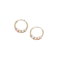 Boucles d'Oreilles Créoles Kinnear Coréennes Style Dubaï 3 Tons Plaqué Or 14 Carats, Perlées en Boucle, Fabrication Artisanale pour Femmes et Enfants