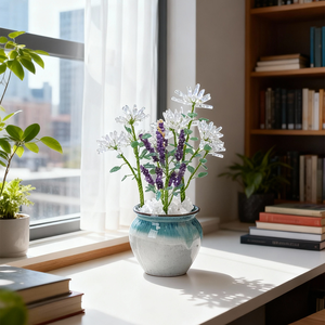 Décoration <span class=keywords><strong>de</strong></span> la vie quotidienne : Vase en pierre <span class=keywords><strong>de</strong></span> quartz clair, pointe <span class=keywords><strong>de</strong></span> quartz, éclats d'améthyste, feuille <span class=keywords><strong>de</strong></span> jade vert aventurine, pour bonsaï - Product Image 2