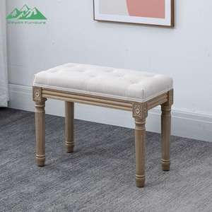 <span class=keywords><strong>Sgabello</strong></span> Versatile Convertibile Wayon per Soggiorno, <span class=keywords><strong>Seduta</strong></span> Imbottita con Bottoni e Gambe in Legno Intagliato Vintage - Product Image 2