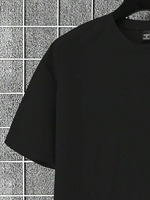 Conjunto de camiseta y pantalones cortos de algodón negro para hombre, cuello redondo, manga corta, color sólido, transpirable.