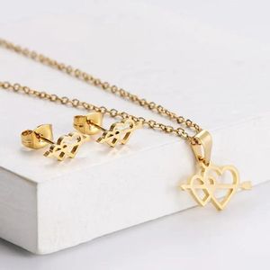 Ensemble de bijoux de mode personnalisés pour femmes, minimaliste, chaîne en acier inoxydable plaqué or 18 carats, collier et boucles d'oreilles en forme de cœur et de papillon, pour cadeau - Product Image 3