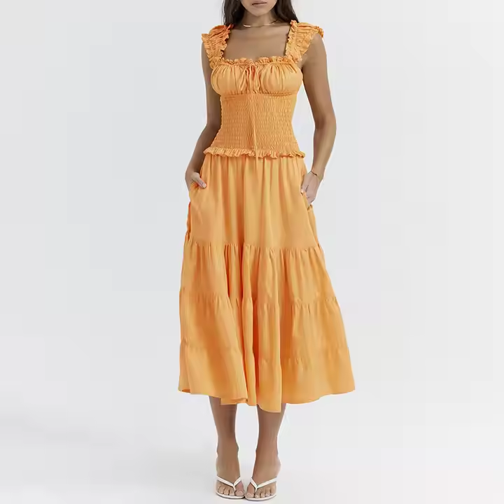 New Arrival Lace Ruffle Strapless Halter Maxi Dress Elegant Sleeveless  Pleated Summer Dress for Women| Alibaba.com