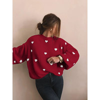 Pull en tricot doux et confortable à col rond avec imprimé cœur, tendance automne-hiver 2026, best-seller pour femmes, style frais et décontracté, tendance euro-américaine