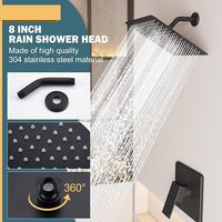 Ensemble de douche mural noir avec système cascade et effet pluie, robinetterie de salle de bain encastrée