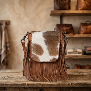 Western Cowgirl Fur Fringe Cowhide Pattern <b>Messenger</b> <b>Bag</b> Bohemian Crossbody Purse <b>for</b> <b>Women</b> - Product Image 3