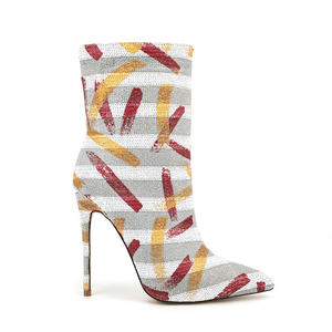 WETKISS 2023 מותאם אישית אדום כחול אפור גרפיטי גבוהה העקב הבוהן מחודדת קרסול מגפיים לנשים ובנות - Product Image 3