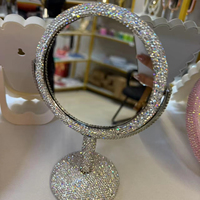 Logo personnalisé d'usine DIY Bling Luxe Bling Strass Miroir de maquillage de bureau Table ronde Miroir de maquillage