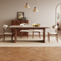 Table à manger rectangulaire en bois massif vintage française pour 6 personnes avec pieds ondulés, adaptée aux restaurants et aux hôtels