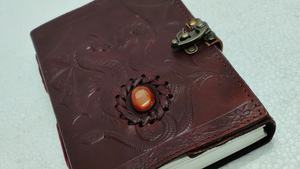 Custom Made Hand-Embossed Horse Double Dragon Leather <b>Journal</b> Natural Agate Stone Classic Vintage Handmade Writing Notebook - Product Image 2