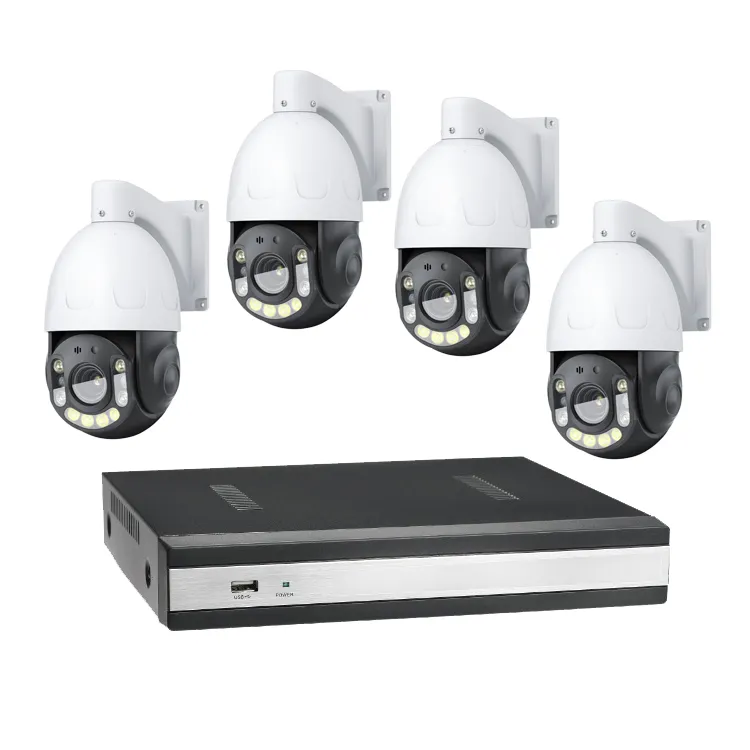 4ch 4K 8mp Auto Tracking Ip Cam Volledige Set 30x Optische Zoom Ptz Kit Poe Surveillance Cctv Ptz Beveiligingscamerasysteem