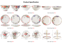 Service à thé et à café en porcelaine Rose de la série Flower Shadow, vaisselle de luxe pour la maison avec assiettes, bols, tasses et support à gâteau pour banquets et fêtes