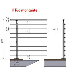 P110108-8XA4-L Polished Stainless Steel Upright 42.4 Ø Cross-Members 1.10m Ground Height <b>Balustrades</b> <b>Handrails</b> SKU UPRIGHT 8 - Product Image 1
