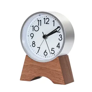 NEW METAL ANALOGUE ALARM CLOCK WITH WOOD STAND AND BACKLIGHT ET5203