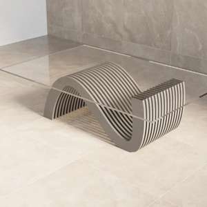 Mesa de Centro ML-CT06 de Diseño Moderno en Forma de S con Tapa de Vidrio y Madera Ecológica para Sala de Estar, Hotel u Hogar - Product Image 5