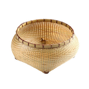 Handmade <b>Bamboo</b> Woven <b>Baskets</b> Round Food Storage Kitchen Use Single Tier Fruit And Vegetable Containers - Product Image 5