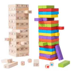 54pcsカラフルなドミノ木製タンブリングタワースタッキングクラシックバランスレインボービルディングブロックゲーム教育モンテッソーリおもちゃ