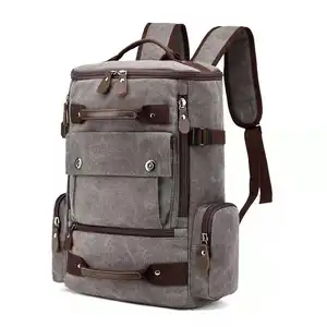 École grande capacité ordinateur portable toile coton sac à dos kaki toile sac à dos marron haut sac à dos rétro unisexe voyage toile sac à dos