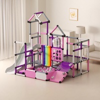 Structure d'escalade polyvalente pour enfants d'intérieur avec double toboggan et piscine à balles, château de jeu assemblé de grande taille pour l'entraînement sensoriel des bébés à domicile