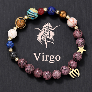 JD Venta al por Mayor, Pulsera con Colgante <span class=keywords><strong>de</strong></span> Acero Inoxidable con Signos del Zodiaco y Piedras Naturales, Protección Energética, Cristal Curativo, Cuentas Redondas, Joyería - Product Image 2