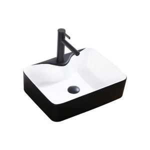 Lavabo carré en céramique noire pour salle de bain, à poser sur comptoir, avec cuvette ronde et plateau blanc - Product Image 2