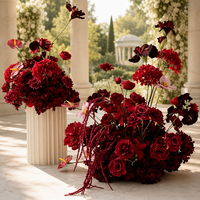 Support floral de mariage corail pêche, arrangement floral en soie artificielle avec roses et orchidées en cascade sur socle pour la décoration de l'allée de cérémonie