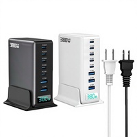 Station de charge de bureau transfrontalière 380W avec écran WAI, haute puissance, 5 ports USB-C + 3 ports USB-A, charge rapide PD, chargeur GaN pour ordinateur portable