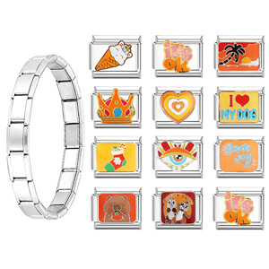 Pulsera Modular Italiana de Acero Inoxidable con Dijes de Corazón, Corona, Animales, Frutas, Letras y Comida, Accesorio de Regalo Unisex - Product Image 1