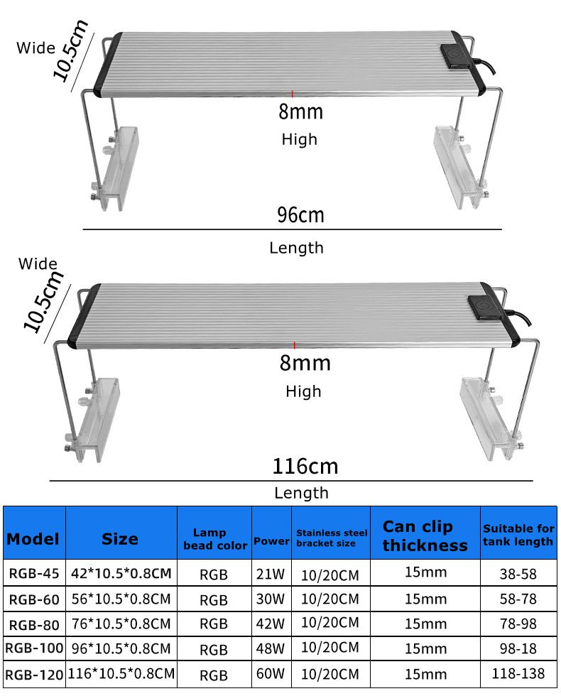 60W Aquarium LED Light Full Spectrum Coral Marine Landscaping Plant And Fish With Bracket