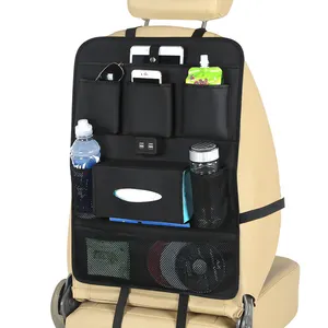 Organizador de vaso con 4 puertos USB para coche, organizador de asiento trasero para coche y camión