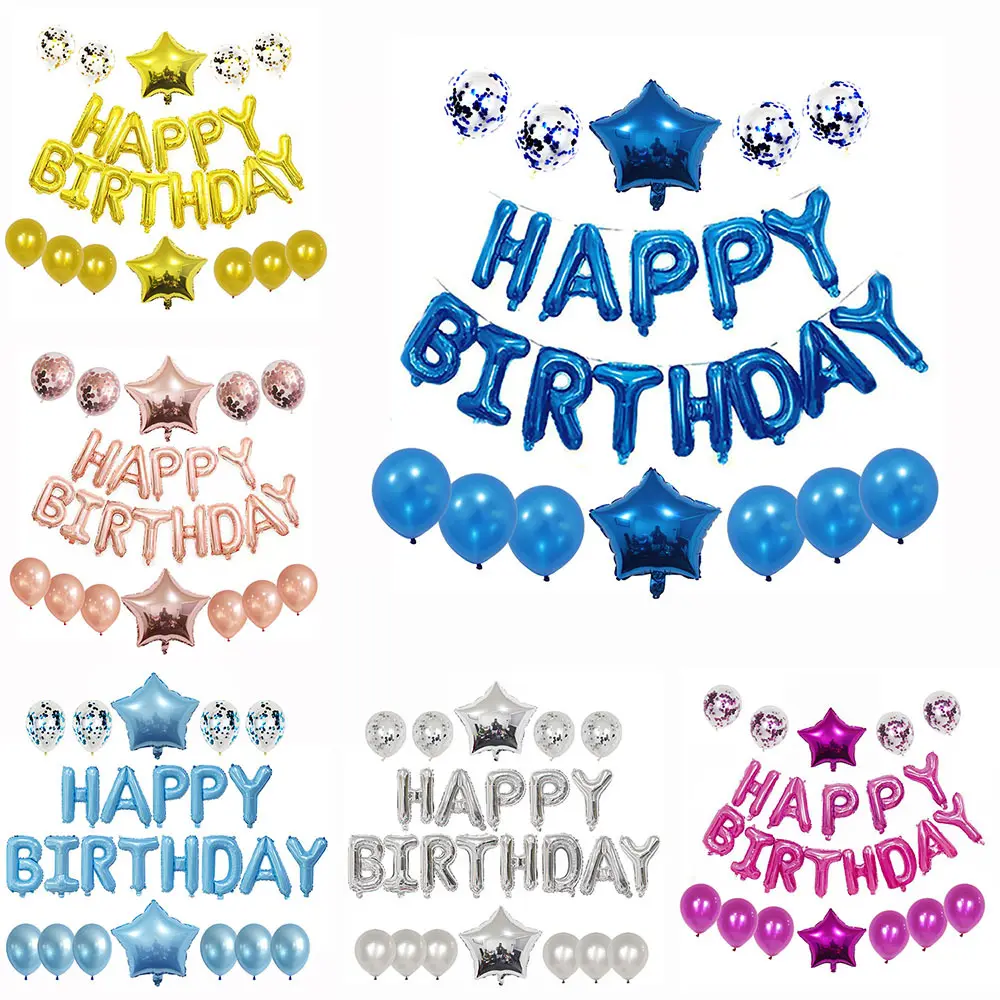 Haute qualité en gros joyeux anniversaire thème feuille confettis ballon ensemble pour décor de fête d'anniversaire