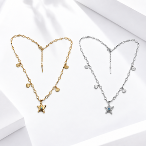 Shell Charm Star Necklace Stainless Steel 14K <b>Gold</b> Vacuum Plated Blue Zircon Pendant <b>Gold</b> and Silver Colors - Product Image 1