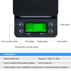 <span class=keywords><strong>Balance</strong></span> électronique de cuisine domestique pour café infusé à la main, vente directe usine, transfrontalière, précision 0,1g, modèles 3kg et 5kg, modèle K07 - Product Image 3