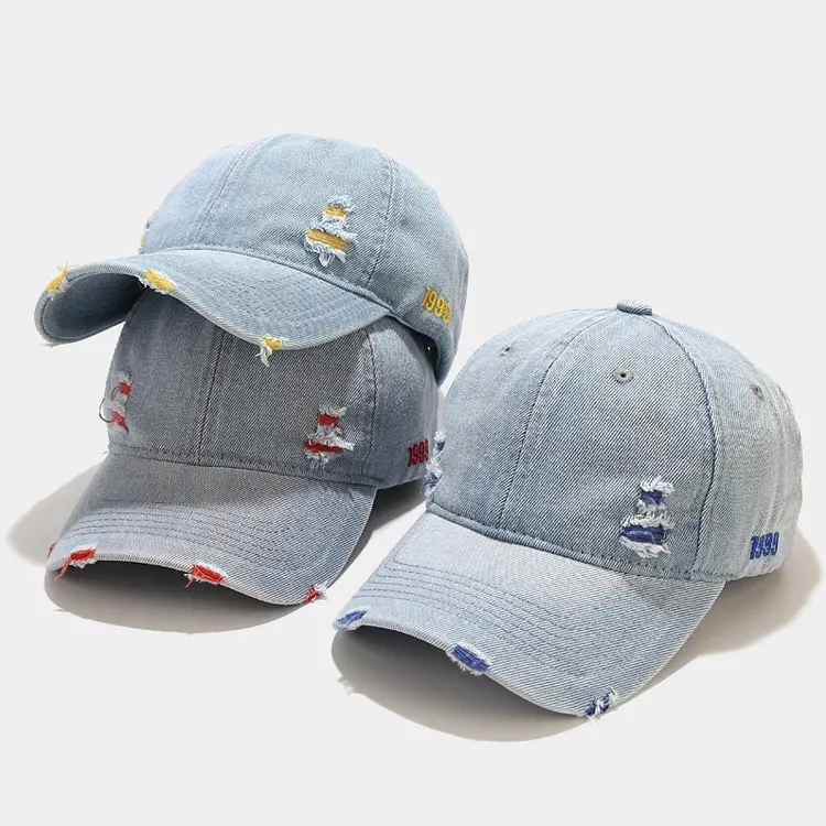 Novo algodão vintage lavado Denim Mens Baseball Cap Sport Caps Plain 6 painel personalizado logotipo bordado boné de beisebol pai chapéu