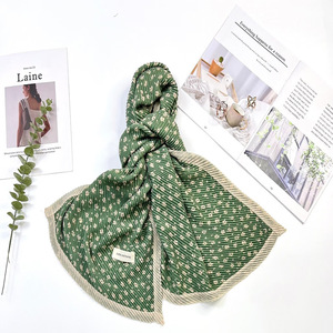Nuevo chal plisado y arrugado con estampado de <span class=keywords><strong>flores</strong></span> pequeñas para bufanda cálida de algodón y lino para mujer - Product Image 3