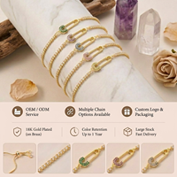 Bracciale con ciondolo a spilla di sicurezza in ottone personalizzato OEM, alla moda, con pavé di zirconi colorati, catena a mezza tennis, gioielli punk, vendita all'ingrosso dalla fabbrica