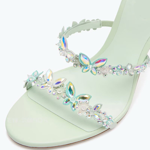 Sandales à talons hauts sexy pour femmes, avec strass colorés, à lanières croisées à la cheville, grande taille 46, style stiletto - Product Image 4