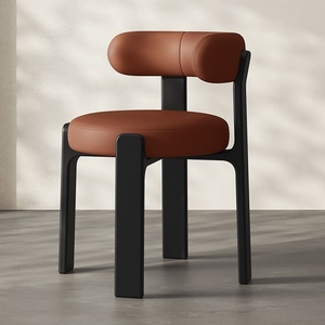 Sedia da Pranzo in Legno Massello Stile Francese Retrò Mid-century, Rivestimento in Pelle, Design Ecologico, Durevole e Portatile, Leggera - Product Image 4