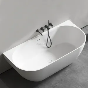 Bañera de piedra artificial para baño moderna personalizada, bañera independiente de piedra de resina blanca de superficie sólida