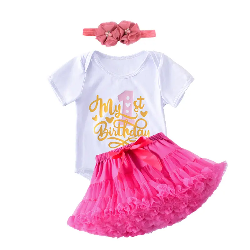 Zomerrok En Top Rompertjes Sets Bedrukte Verjaardag Prinses Kleine Baby Meisjes Kleding Tutu Rok Set Sweet Voor Meisjes