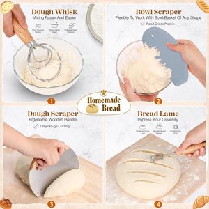 Kit de démarrage de luxe tout-en-un pour la fabrication <span class=keywords><strong>du</strong></span> <span class=keywords><strong>pain</strong></span> au levain avec paniers de levage Banneton, lame, fouet, racloir, pot de levain et outils de boulangerie - Product Image 6