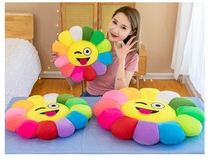 IN STOCK Kawaii Soft Sun Flowers Mat Sofa Plant Cushion Juguetes Toy Expression Colorful Plush Rainbow Sunflower <strong>Pillow</strong> - Product Image 6