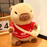 Nouvelle Peluche Capybara Ours en Coton PP Ultra Doux 25cm avec Pull et Chapeau Citrouille et Mini Sac, Cadeau Animal en Peluche pour Enfants