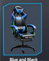 Chaise de jeu ergonomique de style course, entièrement noire en cuir, avec LED RGB, hauteur réglable, pivotante à 360°, rétractable, vente en gros d'usine